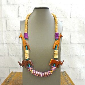 Carved Wooden Animal Necklace
